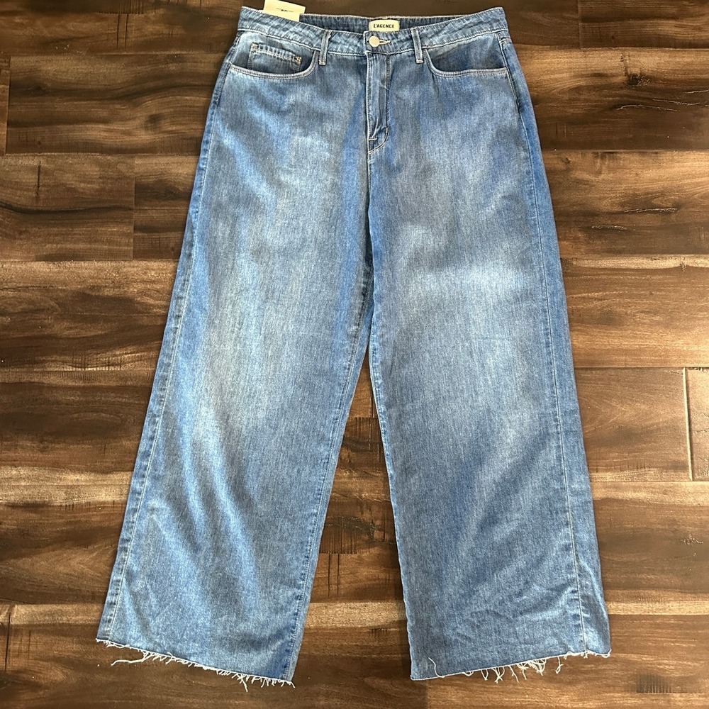 L'AGENCE Danica High Rise Wide Leg Jeans Reno Wash Blue Cotton Size 30 2630KDLR